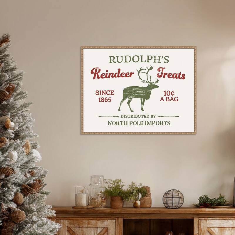 Christmas Farm Sign IV by Victoria Barnes Framed Canvas Wall Art Print - Sylvie Beaded Rustic Natural