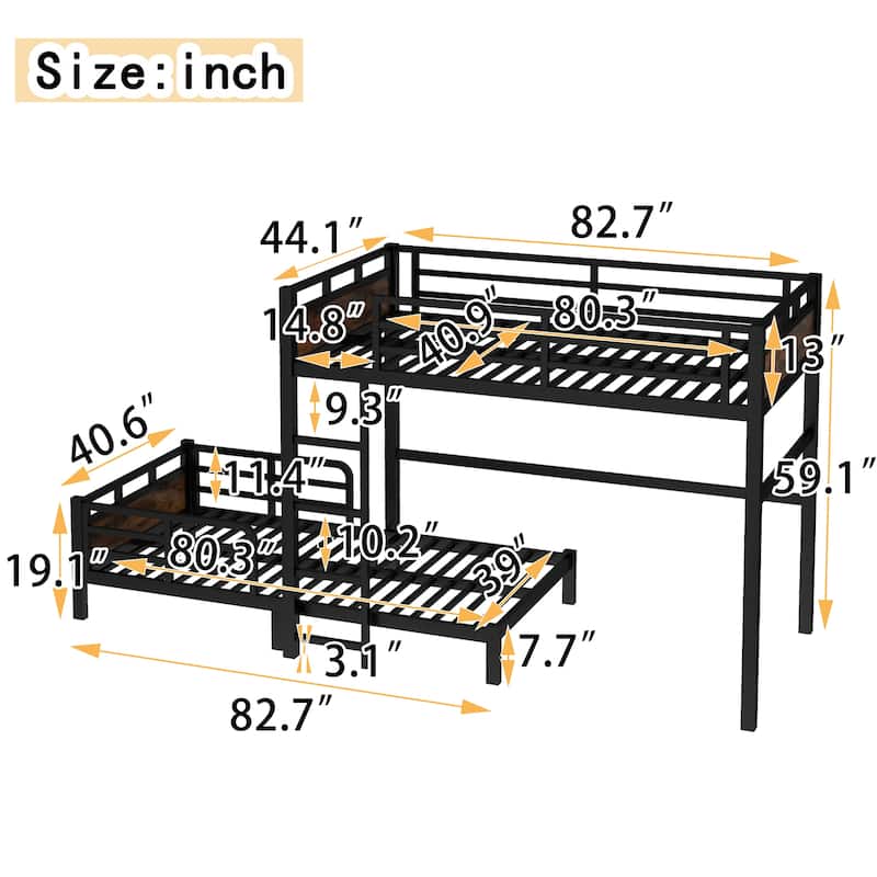 Metal High Loft Bed and Platform Bed, Heavy Duty Metal Bunk Bed Frame, Noise Free, Can be Converted into 2 Beds
