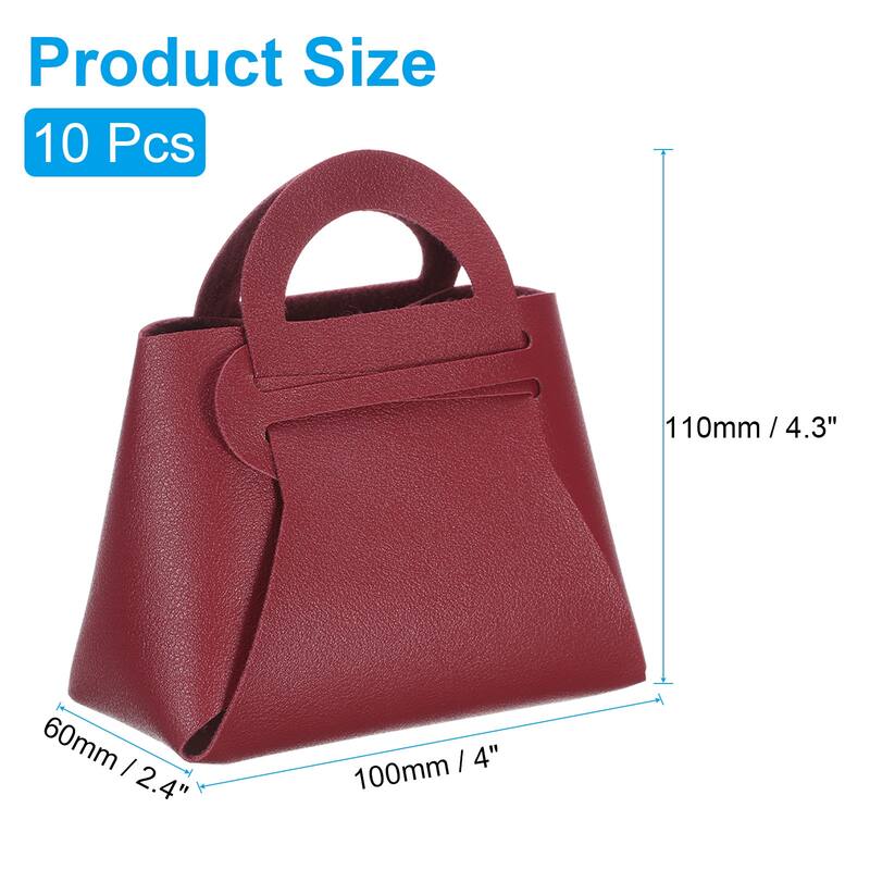 10Pcs PU Leather Gift Boxes with Handles, Wedding Candy Bags - Red - 4 x 2 x 4.3 Inch
