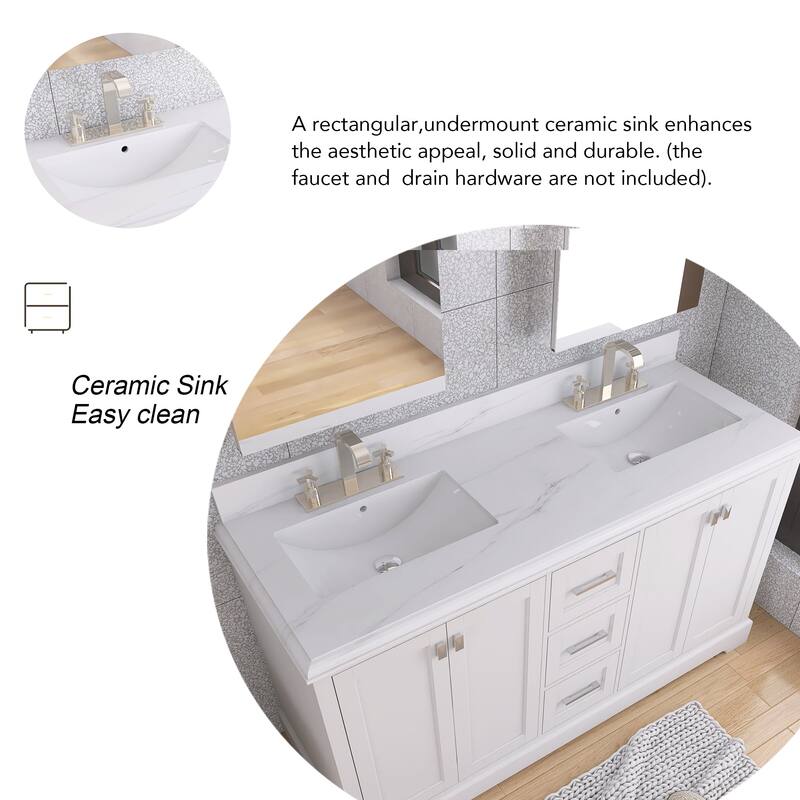 60/72 Inches Plywood Freestanding Bathroom Vanity Set with Drawer and Ceramic Sink
