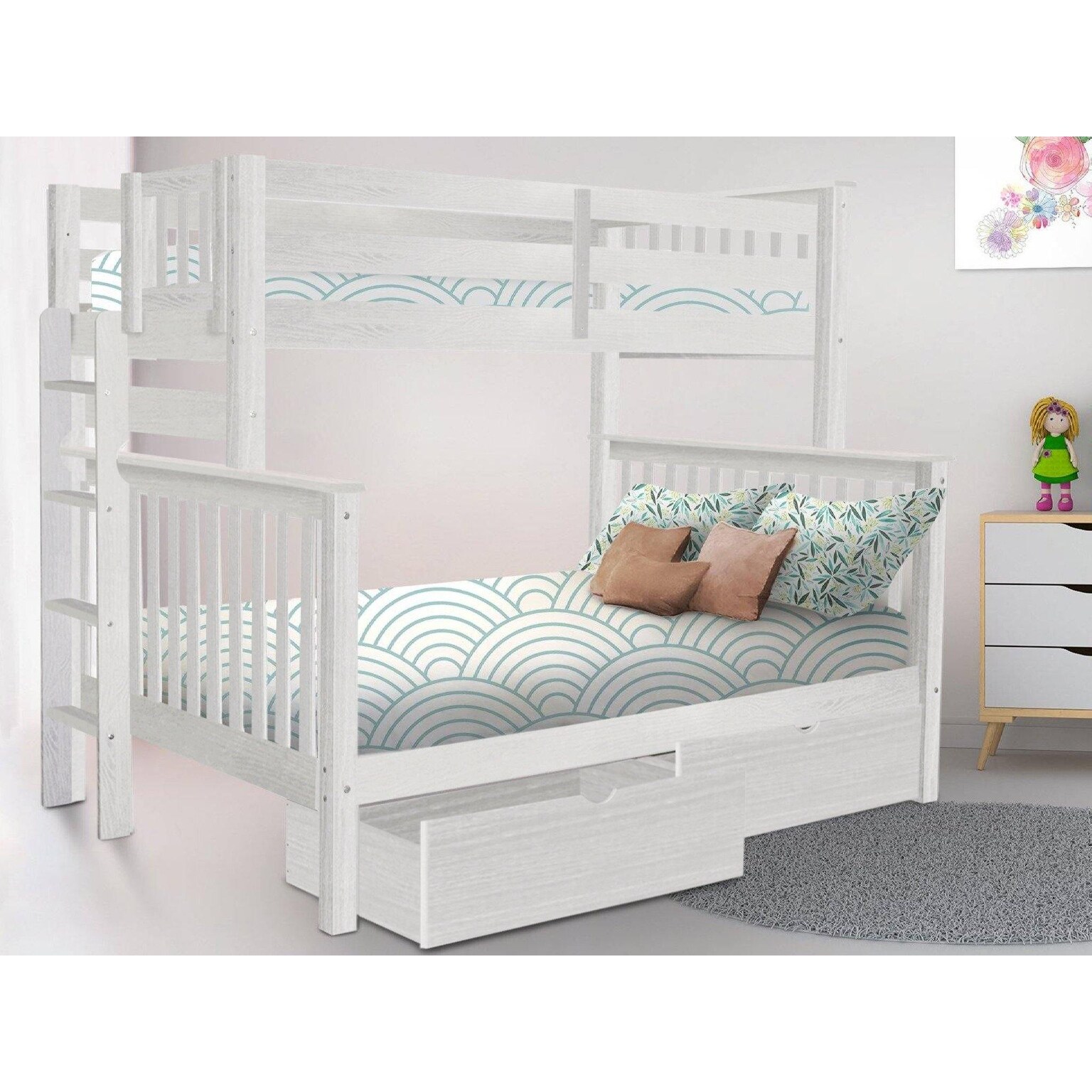 white wood bunk beds twin over full