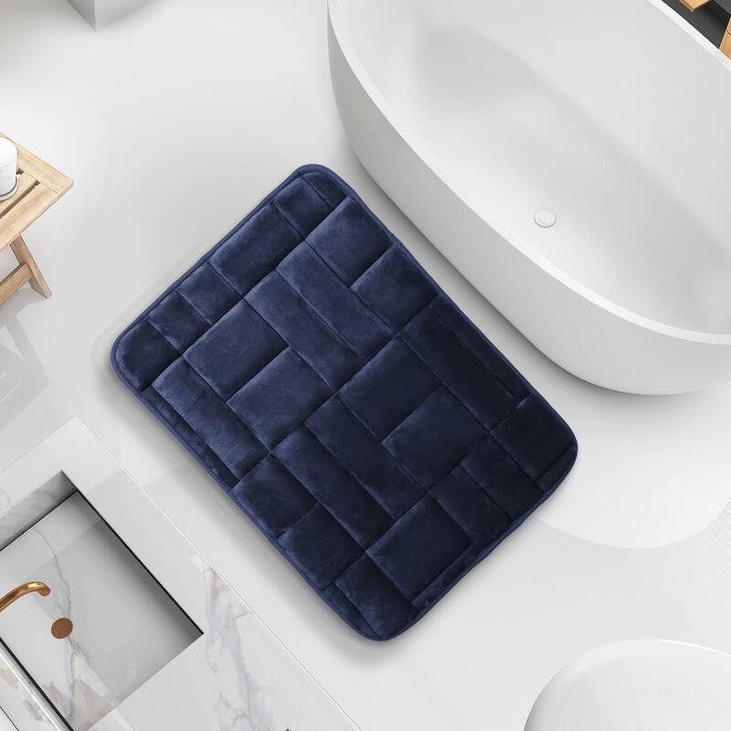 Clara Clark Ultra Soft Non Slip and Absorbent Bath Rug - Tiled Velvet Memory Foam Bath Mat - Small - Navy