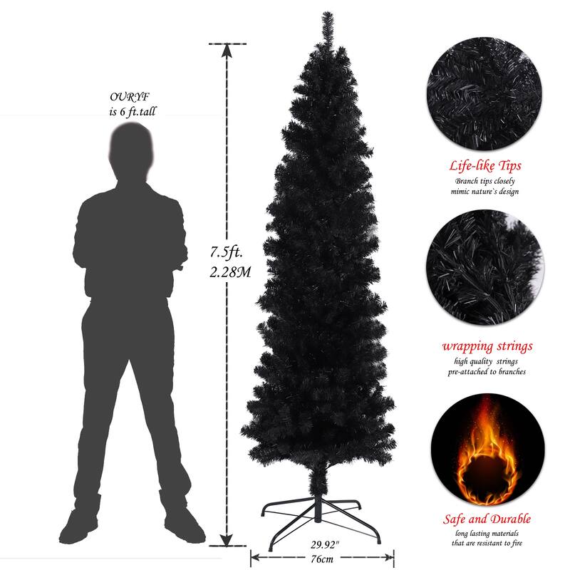 Modern 7.5FT Black Pencil Christmas Tree, Ideal for Compact Spaces and Halloween Decor