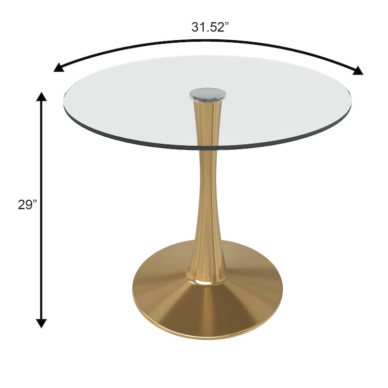 Bristol 31-inch Round Dining Table, Gold Pedestal Base Kitchen Table, Easy-Clean Scratch Resistant Surface, Floor Protectors