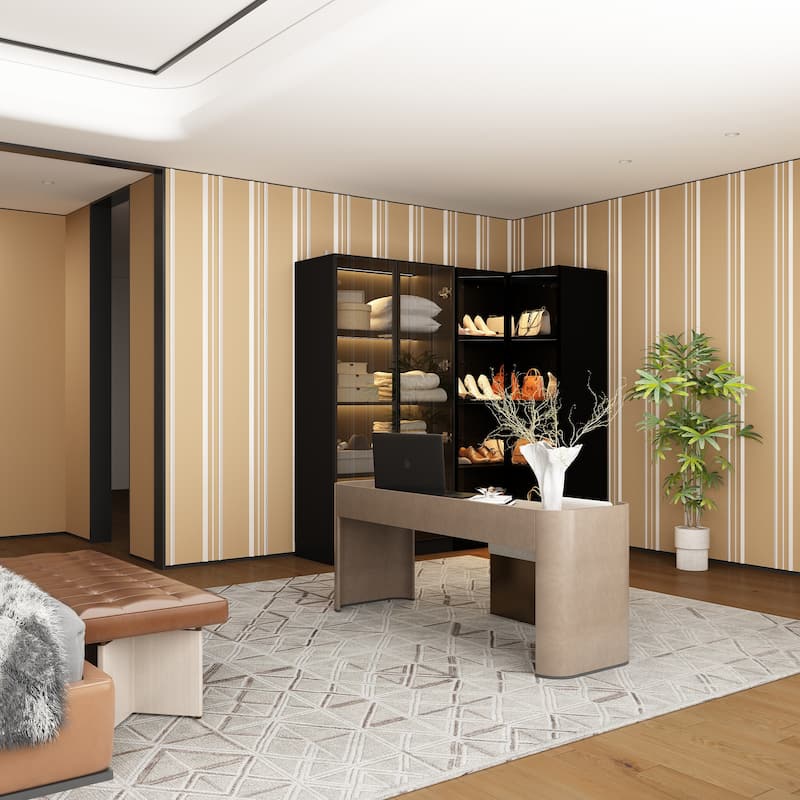 Black Glass Door Corner and Standard Cabinet Set with Lights Strips