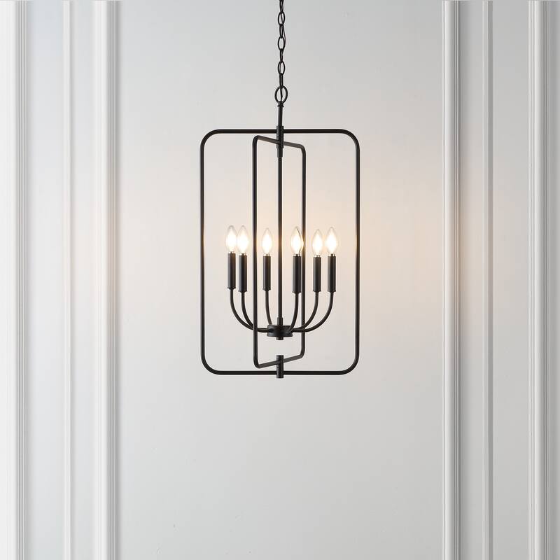SAFAVIEH Lighting Noelline 6-Light Adjustable Pendant Chandelier (LED Bulbs Included) - Black - 17Wx15Dx95H