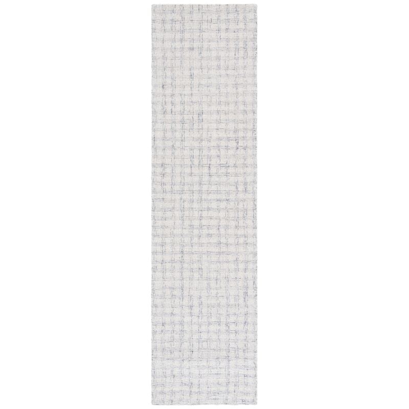 SAFAVIEH Handmade Ebony Katarin Gingham Wool Rug - 2'3" x 9' Runner - Light Grey/Ivory