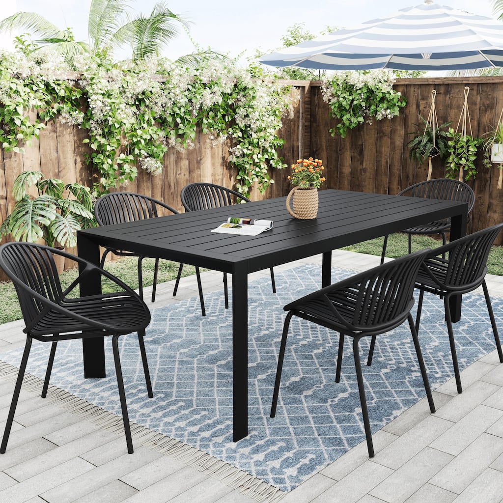 Patio Dining Set with Stackable Chairs, Metal Frame, Waterproof