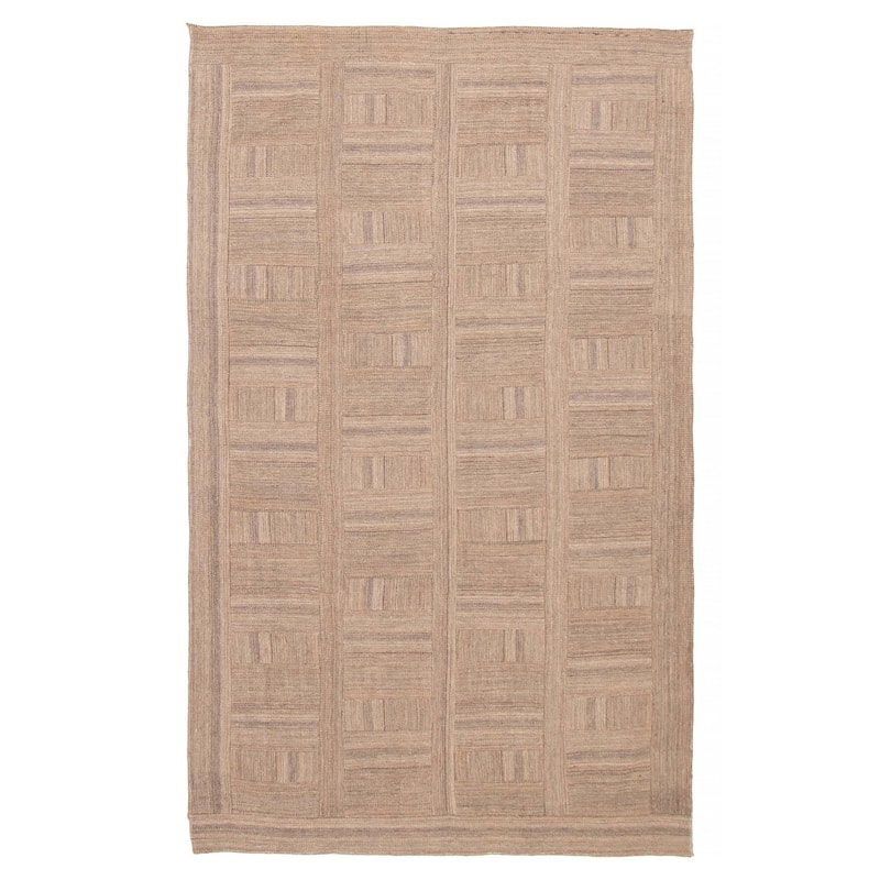 ECARPETGALLERY Flat-Weave Anatolia Patch Grey Wool Kilim - 6'7 x 10'7 - Grey - 6'7 x 10'7