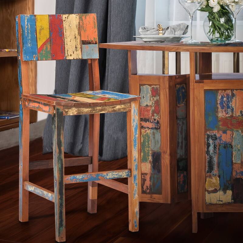 Chic Teak Marina Del Rey Barstool Chair made from Recycled Teak Wood Boats