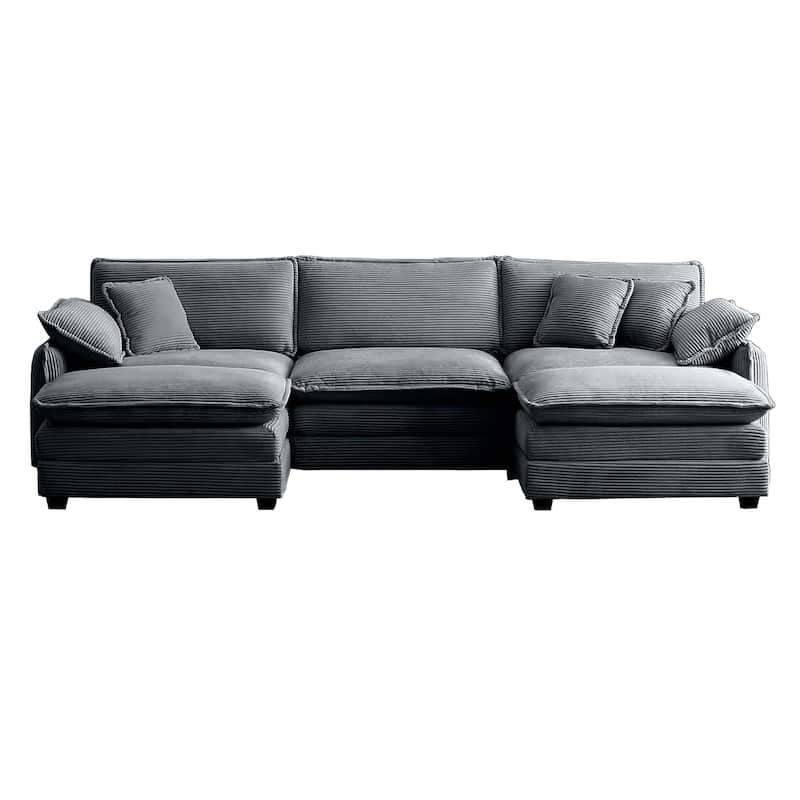 5-Piece Corduroy U-Shaped Modular Sectional Sofa with 2 Ottomans