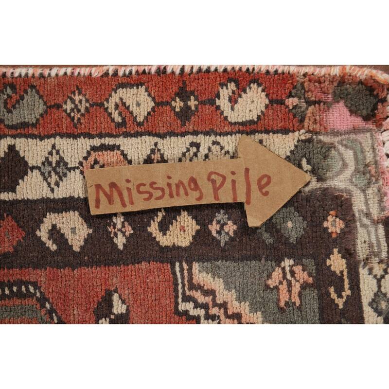 Geometric Orange Hamedan Vintage Runner Rug Handmade Wool Carpet - 3'6" x 10'1"
