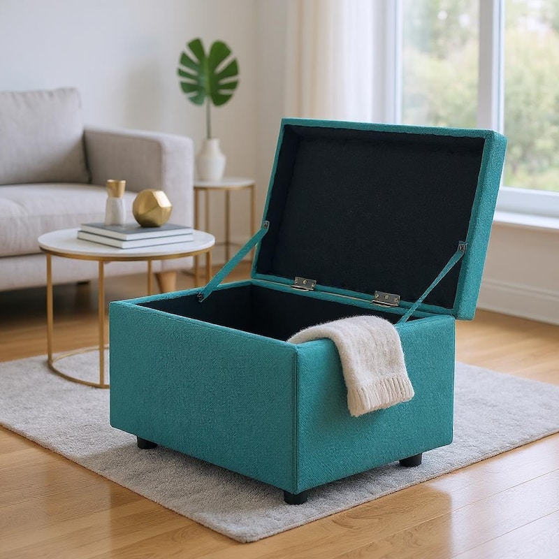 Fabric Storage Ottoman with Hidden Compartment