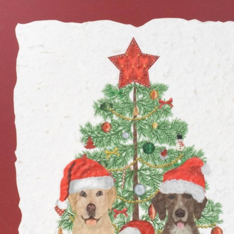 HomeRoots Holiday Dogs and Christmas Tree Brown Framed Wall Art