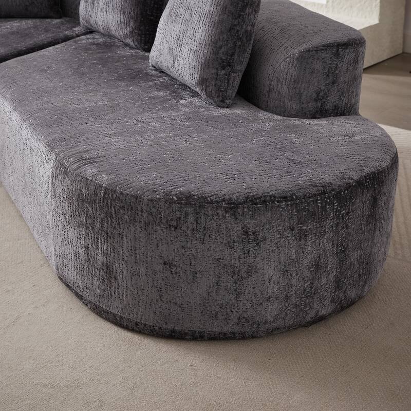 Curved Upholstered Loveseat Sofa Chenille Cloud Couch 4-Seater Chaise Lounge with 4 Throw Pillows for Living Room Recliner