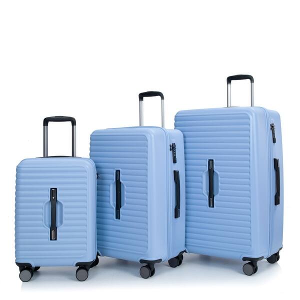 Light Blue 3 Piece Set Lightweight Suitcase for Long Travel, Hardside