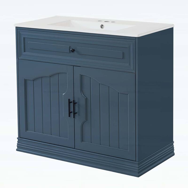 36 Inch Bathroom Vanity with Ceramic Sink,Soft Closing Doors,and Wood Frame for Elegant Storage