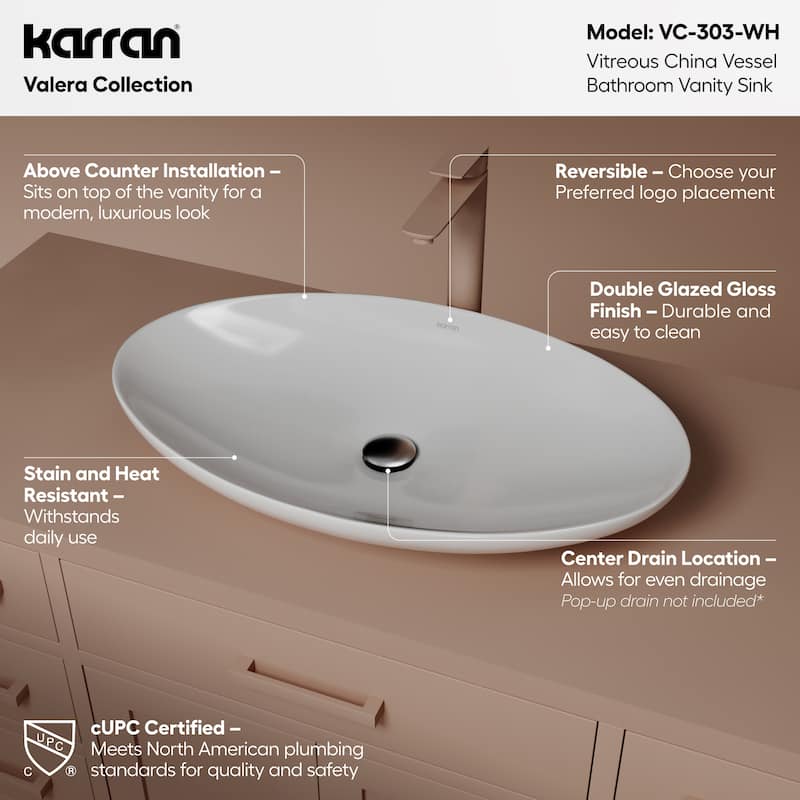 Karran Valera 27" Vitreous China Vessel Bathroom Sink in White