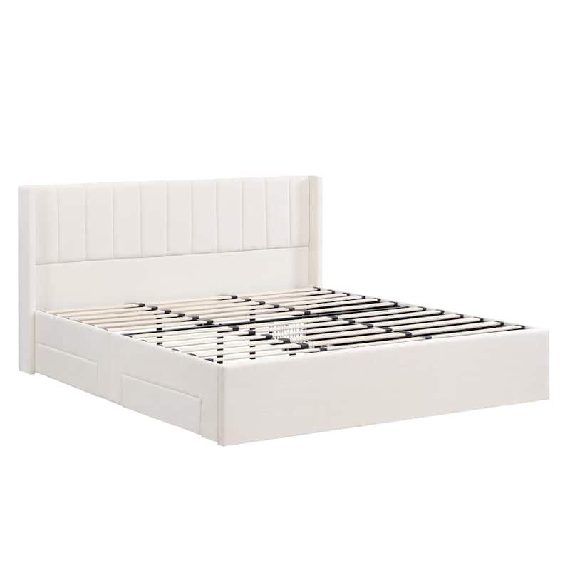 Christopher Knight Home - Modern Upholstered Storage Bed with Drawers and Vertical Headboard