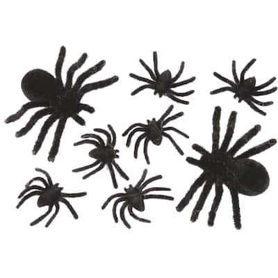 Set of 8 Black Fuzzy Spider Family Card Halloween Prop