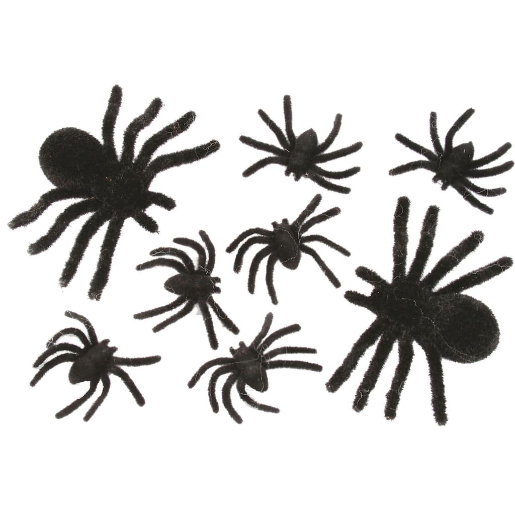 Set of 8 Black Fuzzy Spider Family Card Halloween Prop