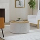 preview thumbnail 20 of 59, HomePop Round Storage Ottoman table with Wood Top White Boucle with Black Yarn