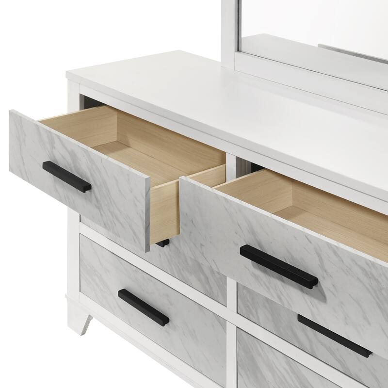 Furniture of America Loris Modern 2-Piece White Wood 6-Drawer Dresser and Mirror Set