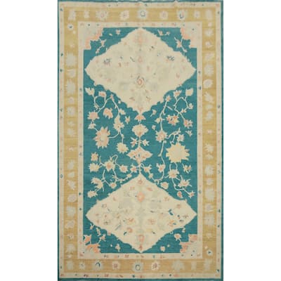 Hand Knotted Oriental 100% Wool Carpet Transitional Floral Green Oushak Area Rug - 14' 10'' X 9' 4''