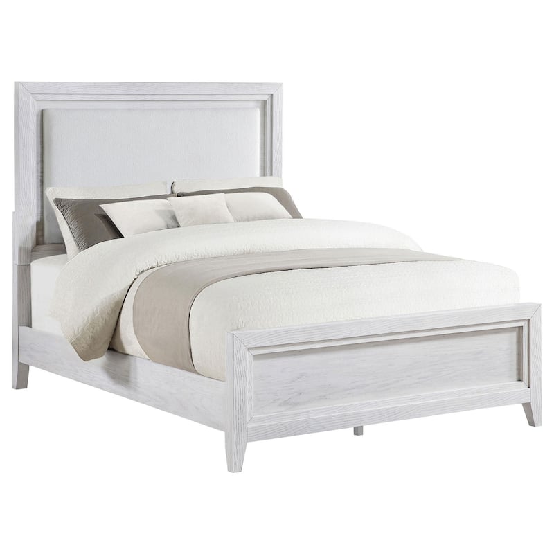 Leva King Bed, Upholstered LED Headboard, Modern White Acacia Wood