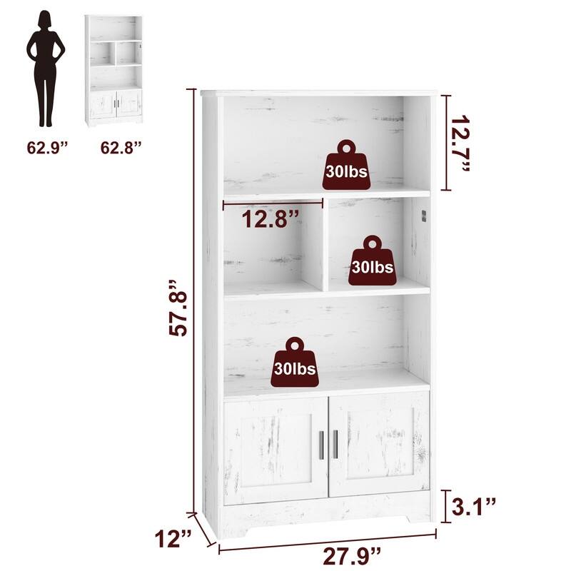 Doors Modern Bookshelf with LED Lights Wooden