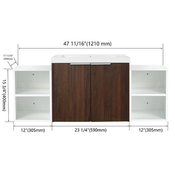 dimension image slide 12 of 16, BNK 12/24/36/48/60 Inch Wall-Mounted Bathroom Vanity, Bathroom Cabinet with Doors or Side Shelves