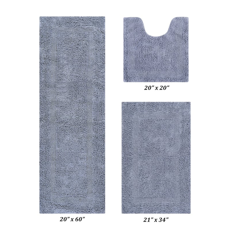 Better Trends Bath Rugs Set 100% Cotton Reversible Water Absorbent Bathroom Rug for Shower, Sink, Bath Mats - Lux Collection