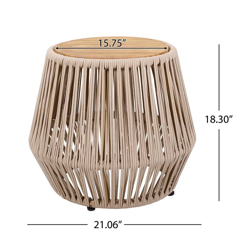 Christopher Knight Home Marcellin Acacia Wood Side Table with Rope Woven Base