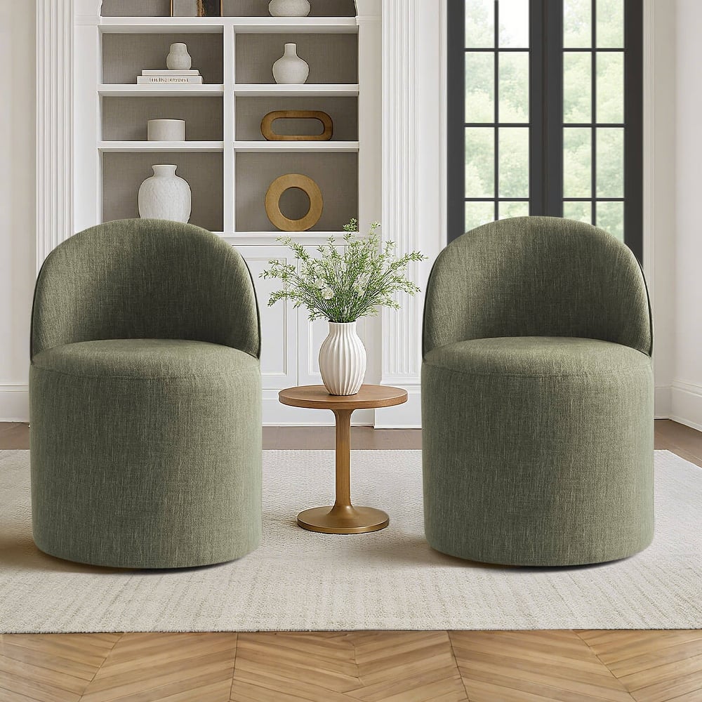 Upholstered Linen Barrel Accent Chair with with Castors(Set of 2)
