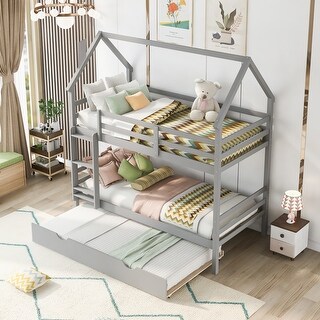 Twin Over Full Bunk Bed with Storage Drawers, Guardrail