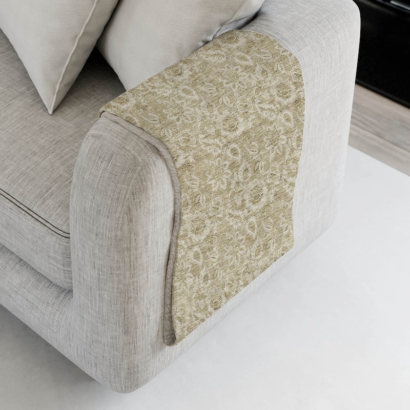 Premium Machine Washable Floral Sherpa Throw Blanket - Beige - 4'2" x 5'10"