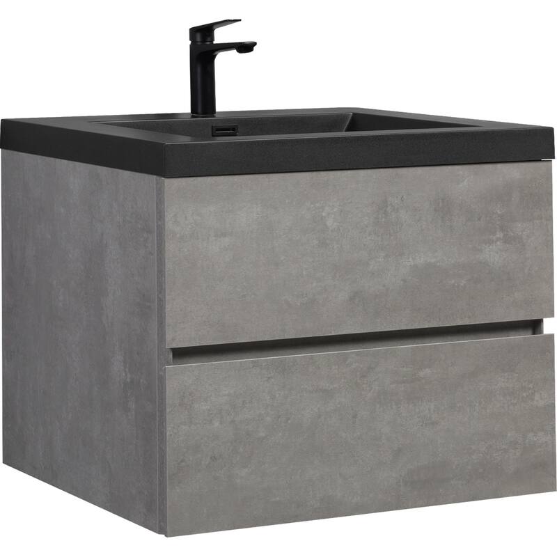 24/30/36/48/60 inch Melamine Floating Bathroom Vanity with Sink and Black Quartz Sand Top Basin and Soft Close Drawers