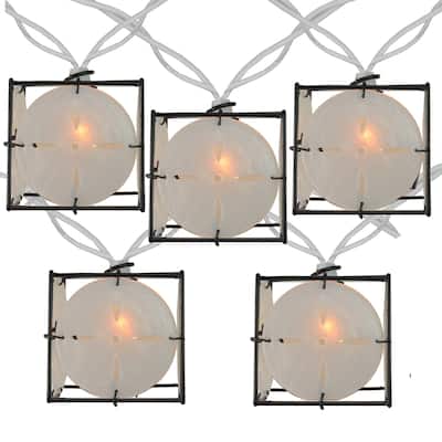 10 Pearlized White and Black Lantern Party Patio Christmas Lights - 7.5 ft White Wire - 7.5'