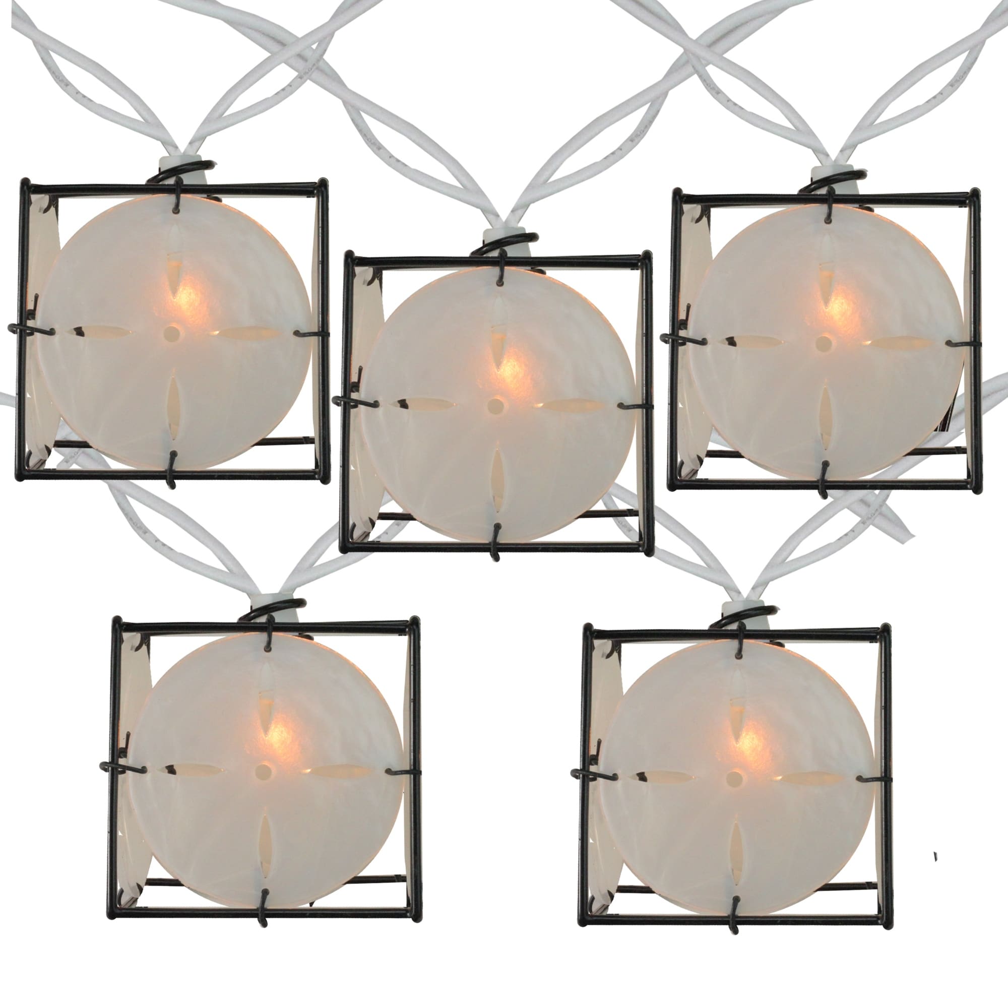10 Pearlized White and Black Lantern Party Patio Christmas Lights - 7.5 ft White Wire - 7.5'
