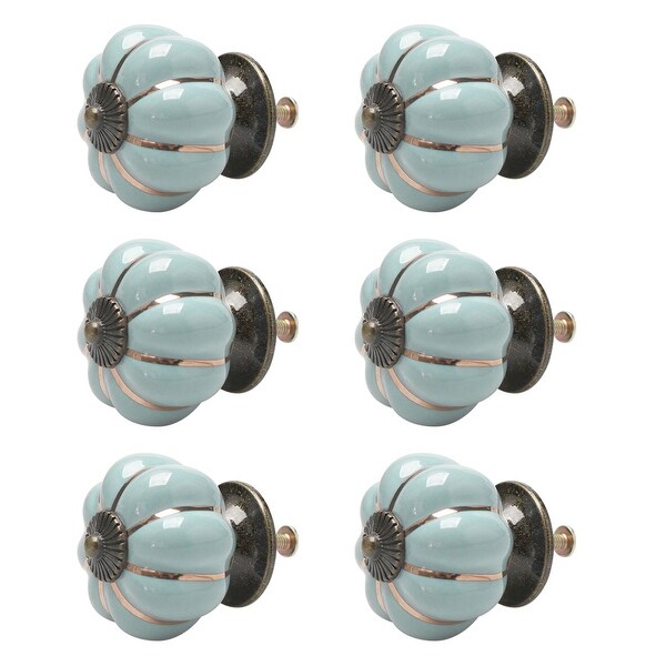 Ceramic Vintage Knob Drawer Pumpkin Handle Cupboard Wardrobe 6pcs Light Blue - Light Blue