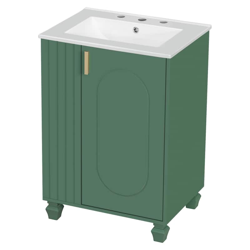 24" Bathroom Vanity with Sink, Bathroom Cabinet with Door Shelf, Side Open Storage, Solid Wood Frame,Soft Closing Door