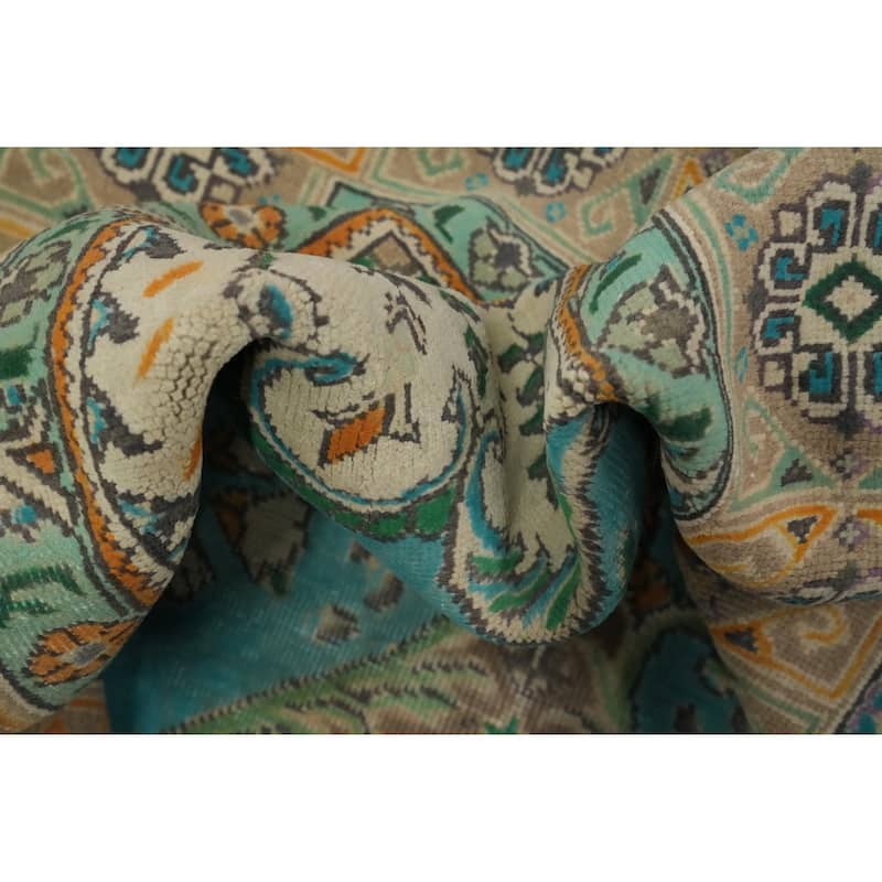 Hand Knotted Oriental 100% Wool Carpet Traditional Floral Navy Blue & Blues Tabriz Area Rug - 9' 2'' X 6' 3''
