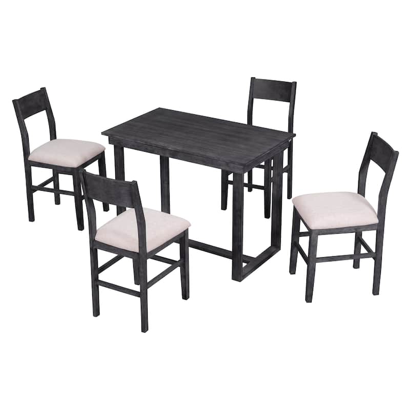 5-Piece, Farmhouse Counter Heigh Dining Table Set with 1 Rectangular Dining Table and 4 Dining Chairs, for Dining Room, Gray