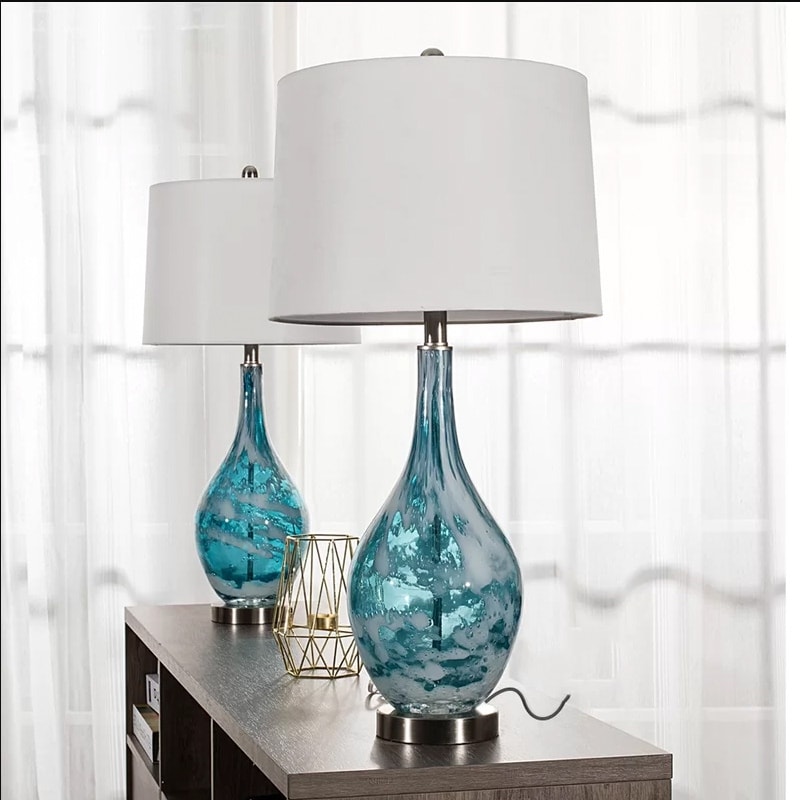 Metalized Glass USB Table Lamp, Modern Light Fixtures