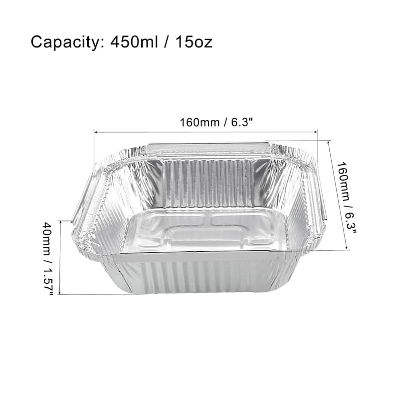 6.3" x 6.3" Aluminum Foil Pans Disposable Trays Containers for Cooking - 16pcs