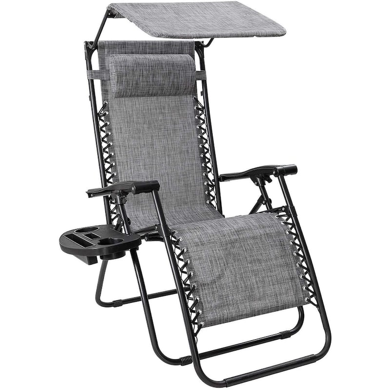 Homall Zero Gravity Chair Patio Lawn Chair Lounge Chair Folding Recliner Adjustable Outdoor with Canopy Shade and Cup Holder - Grey