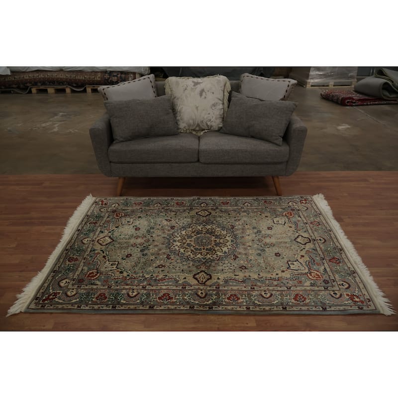 Hand Knotted Oriental 100% Wool Carpet Traditional Floral Greys & Charcoal Tabriz Area Rug - 6' 1'' X 4' 1''