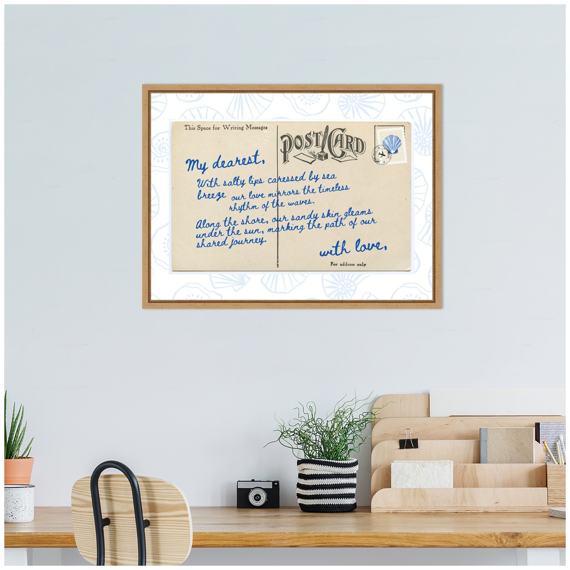 Kate and Laurel Sylvie Beach Love Letter Blue Framed Canvas by Honey Island Studio