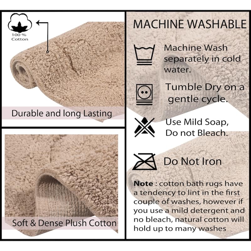 Waterford Collection 100% Cotton Non-Slip Bathroom Rug Set, Machine Washable Bath Rug, 5 Piece Bath Mat Set with Contour