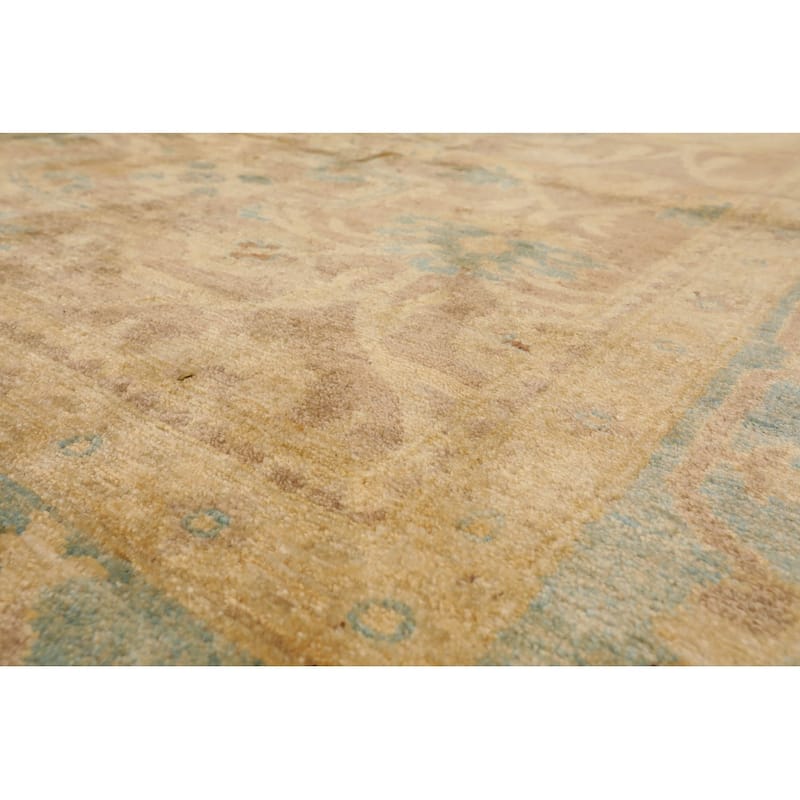 Hand Knotted Peshawar Taupe,Aqua Wool Traditional Oriental Area Rug - 7' 10'' x 10'